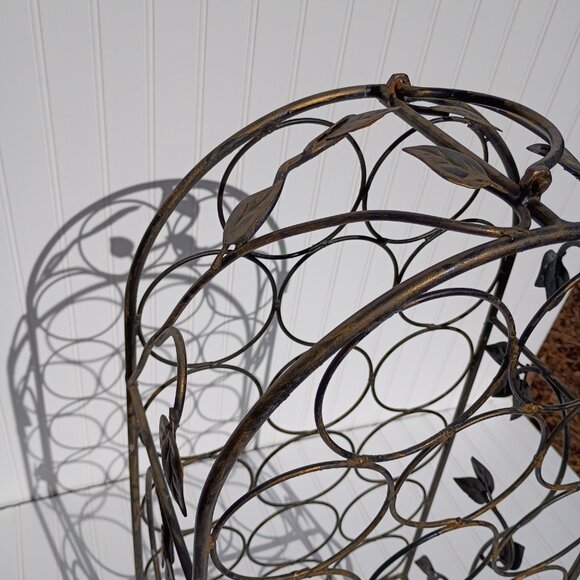 Tall Wine Rack Black Gold Wrought Iron with Grape Leaves 17 Bottle Holder Vtg - Picture 12 of 13